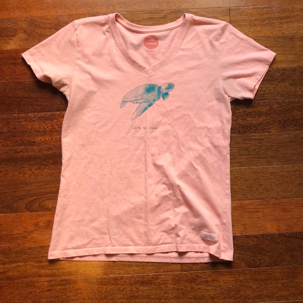 Life is Good pink turtle tee